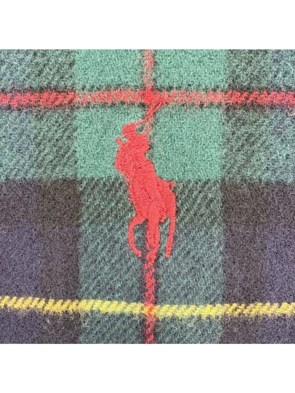 Polo Ralph Lauren Lambswool Tartan Plaid Scarf Made Italy Pony Green Navy Preppy